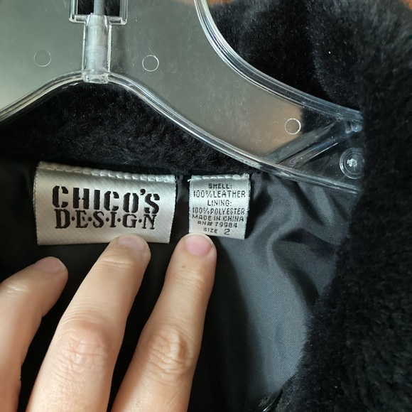 Black Chico’s leather jacket with faux fur sz. 2 - Picture 2 of 4